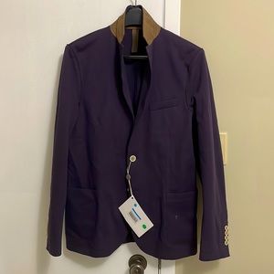 Eleventy Indigo Unstructured Stretch Cotton Blazer